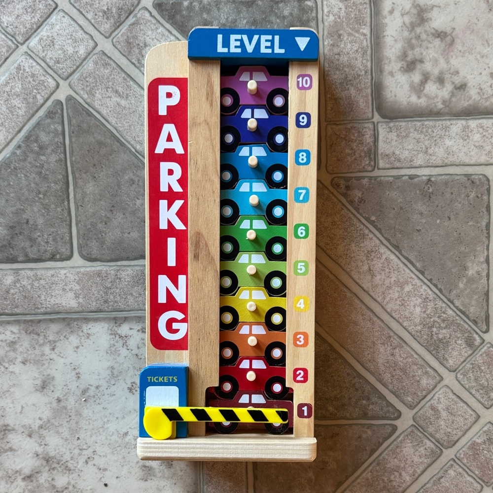 Melissa & Doug Wooden Parking Tower with Colorful Cars